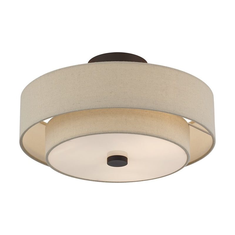 Livex Bellingham 3Lt Large Semi-Flush, Bronze/Parchment Hardback