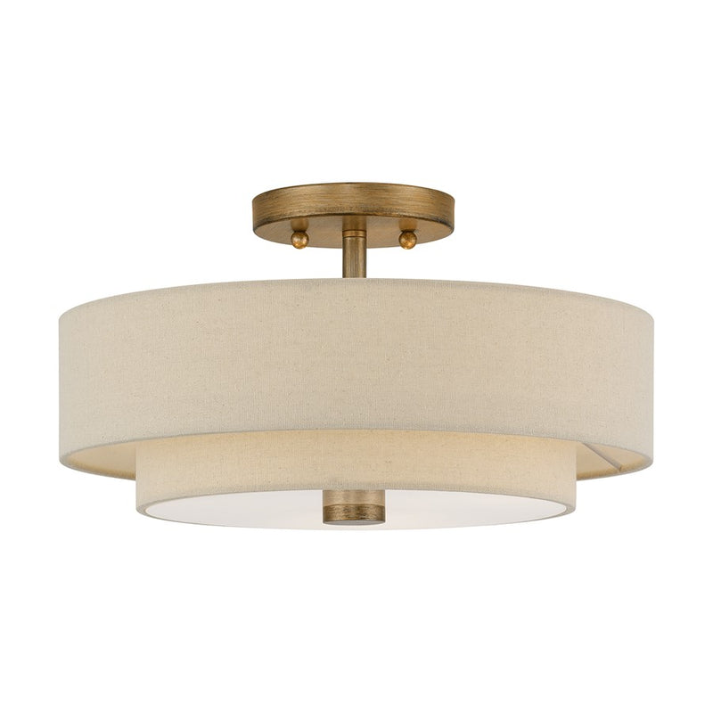 Livex Bellingham 3Lt 15" Semi-Flush, Gold/Parchment Hardback/White - 58854-48