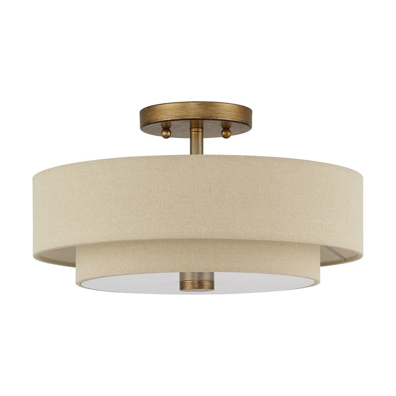 Livex Bellingham 3Lt 15" Semi-Flush, Gold/Parchment Hardback/White
