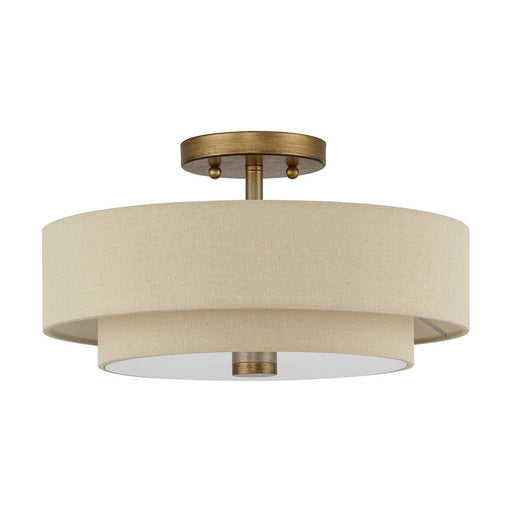 Livex Bellingham 3Lt 15" Semi-Flush, Gold/Parchment Hardback/White