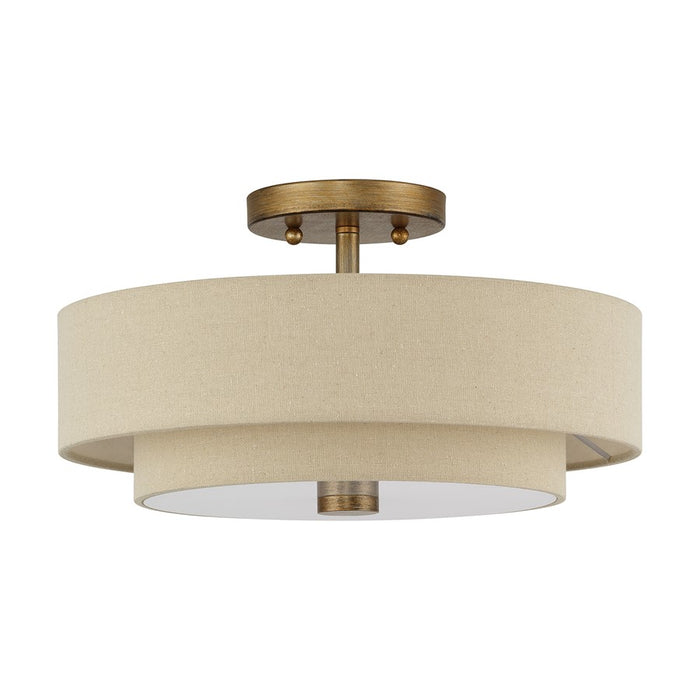Livex Bellingham 3Lt 15" Semi-Flush, Gold/Parchment Hardback/White