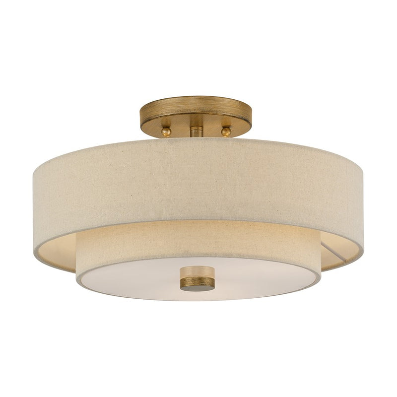 Livex Bellingham 3Lt 15" Semi-Flush, Gold/Parchment Hardback/White