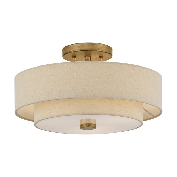 Livex Bellingham 3Lt 15" Semi-Flush, Gold/Parchment Hardback/White