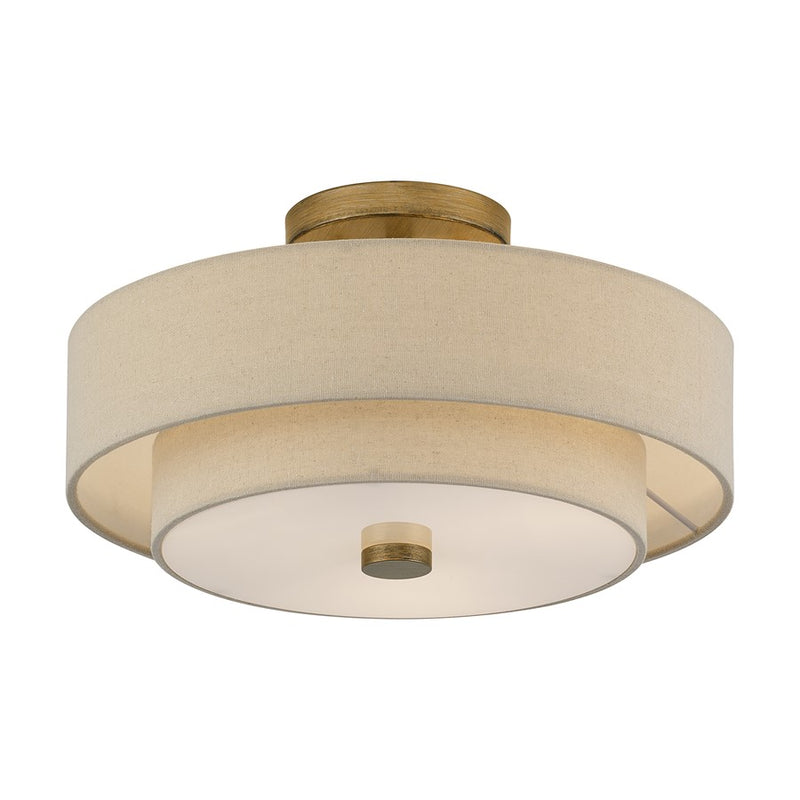 Livex Bellingham 3Lt 15" Semi-Flush, Gold/Parchment Hardback/White
