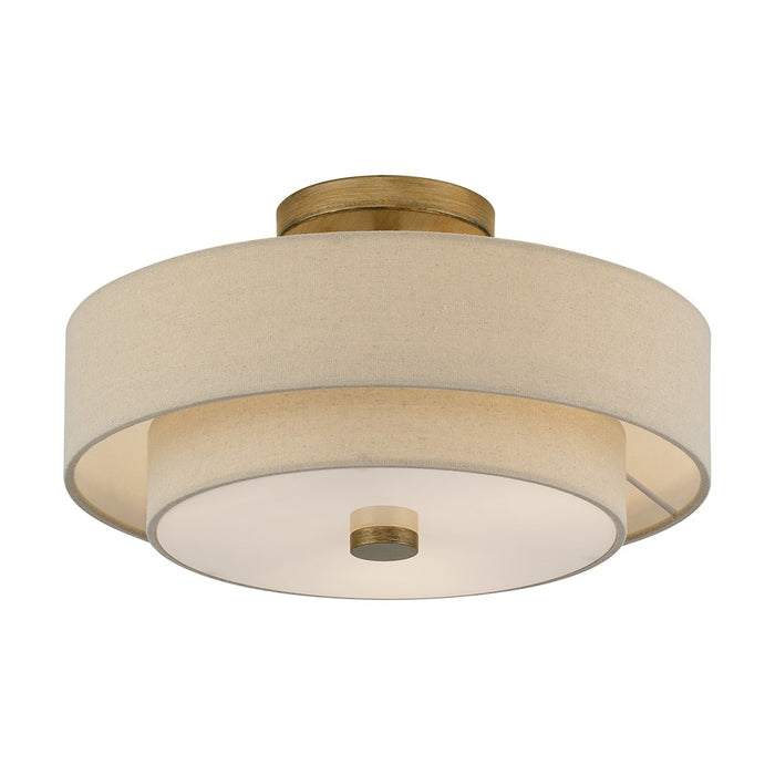 Livex Bellingham 3Lt 15" Semi-Flush, Gold/Parchment Hardback/White