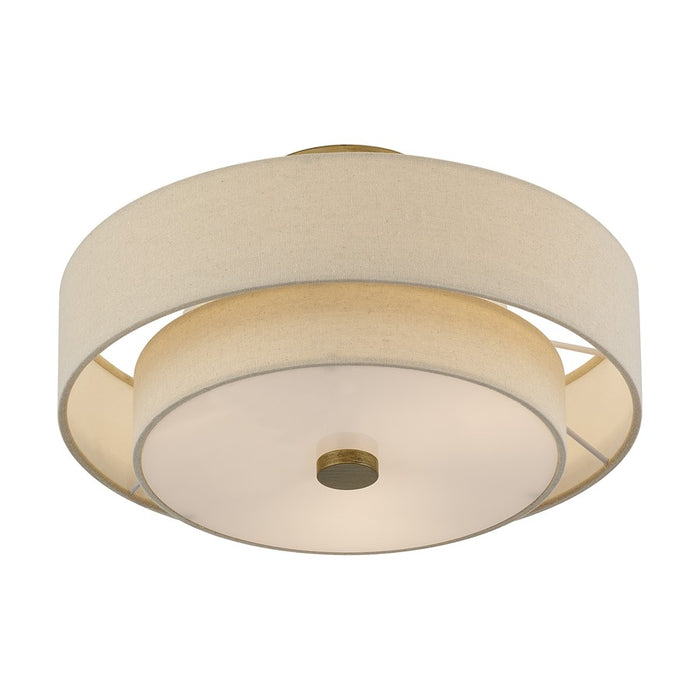 Livex Bellingham 3Lt 15" Semi-Flush, Gold/Parchment Hardback/White