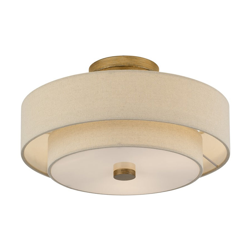 Livex Bellingham 3Lt 15" Semi-Flush, Gold/Parchment Hardback/White