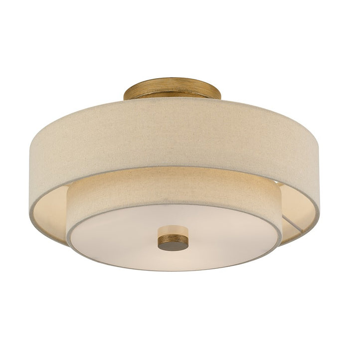 Livex Bellingham 3Lt 15" Semi-Flush, Gold/Parchment Hardback/White