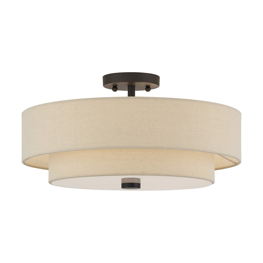 Livex Bellingham 4Lt Large Semi-Flush, Bronze/Parchment Hardback - 58855-07