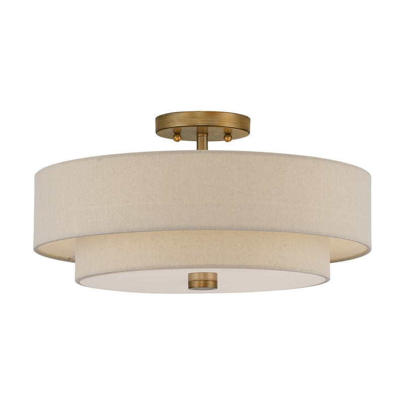 Livex Bellingham 4Lt 18" Semi-Flush, Gold/Parchment Hardback/White - 58855-48