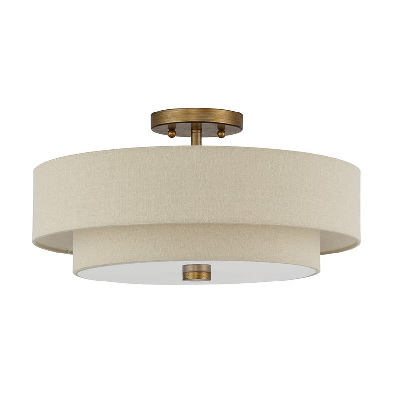 Livex Bellingham 4Lt 18" Semi-Flush, Gold/Parchment Hardback/White