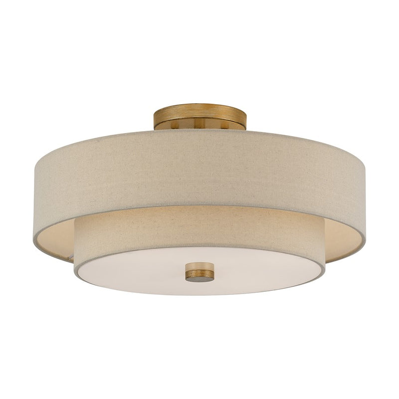 Livex Bellingham 4Lt 18" Semi-Flush, Gold/Parchment Hardback/White