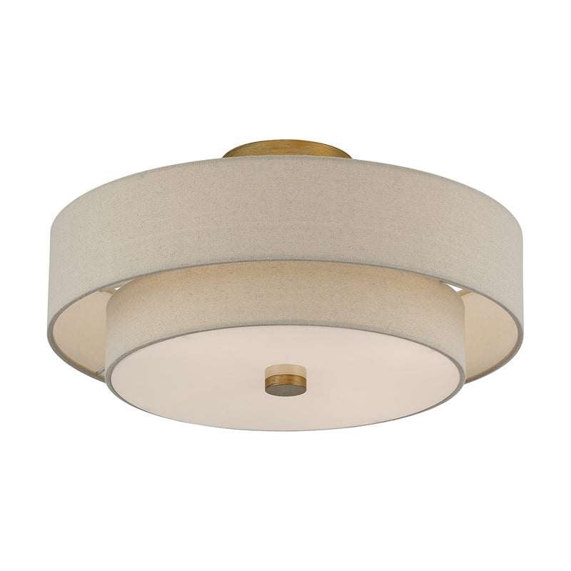 Livex Bellingham 4Lt 18" Semi-Flush, Gold/Parchment Hardback/White