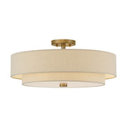 Livex Bellingham 5Lt 22" Semi-Flush, Gold/Parchment Hardback/White - 58856-48