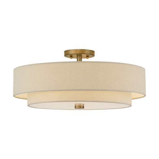 Livex Bellingham 5Lt 22" Semi-Flush, Gold/Parchment Hardback/White - 58856-48