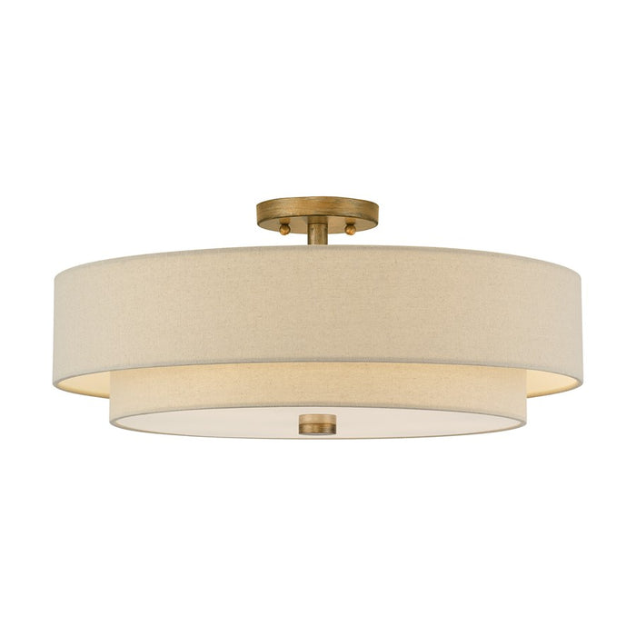 Livex Bellingham 5Lt 22" Semi-Flush, Gold/Parchment Hardback/White - 58856-48
