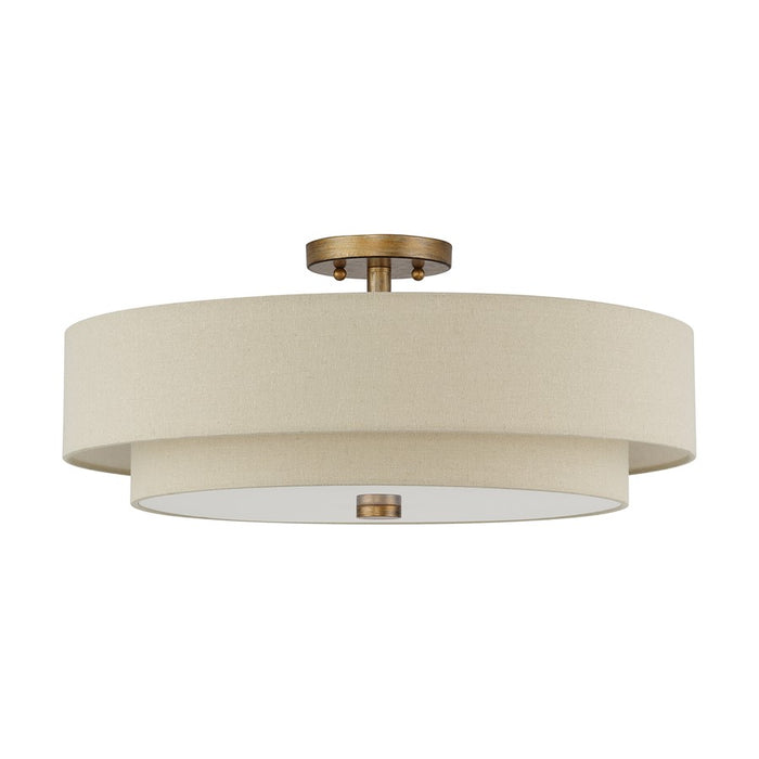 Livex Bellingham 5Lt 22" Semi-Flush, Gold/Parchment Hardback/White