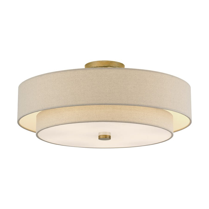 Livex Bellingham 5Lt 22" Semi-Flush, Gold/Parchment Hardback/White