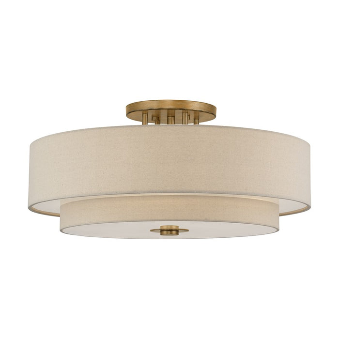Livex Bellingham 6Lt 30" Semi-Flush, Gold/Parchment Hardback/White - 58857-48