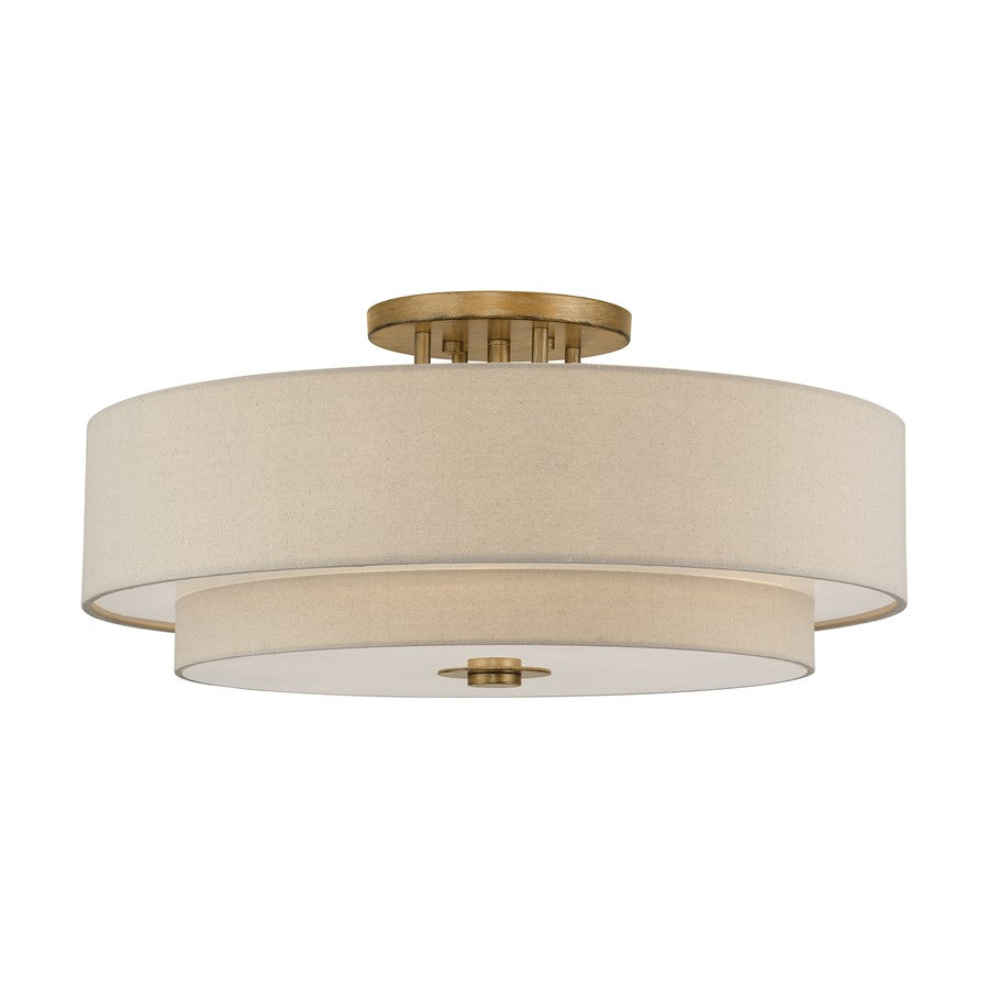 Livex Bellingham 6Lt 30" Semi-Flush, Gold/Parchment Hardback/White - 58857-48