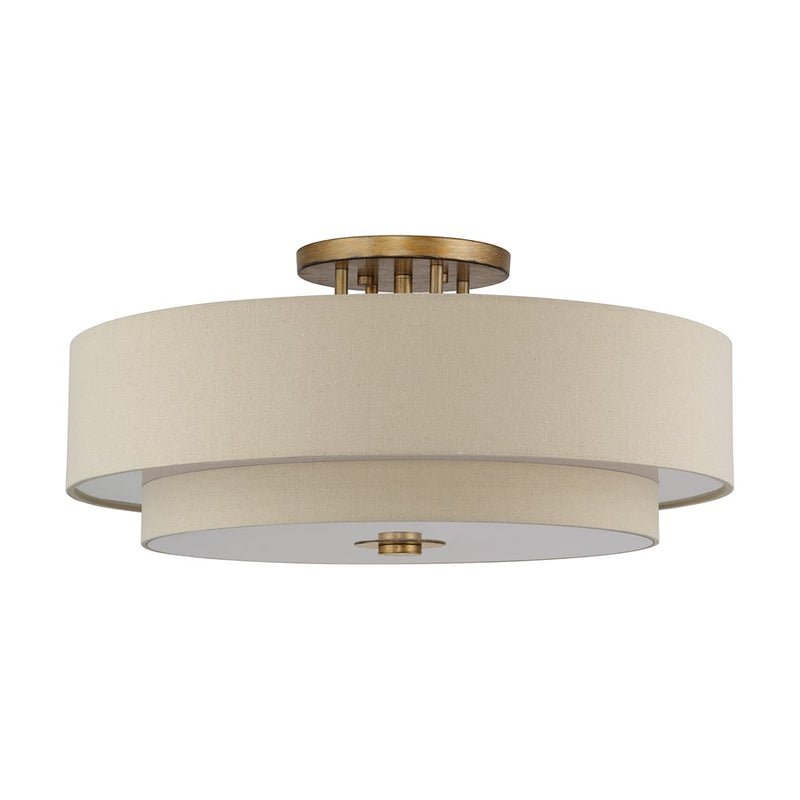 Livex Bellingham 6Lt 30" Semi-Flush, Gold/Parchment Hardback/White