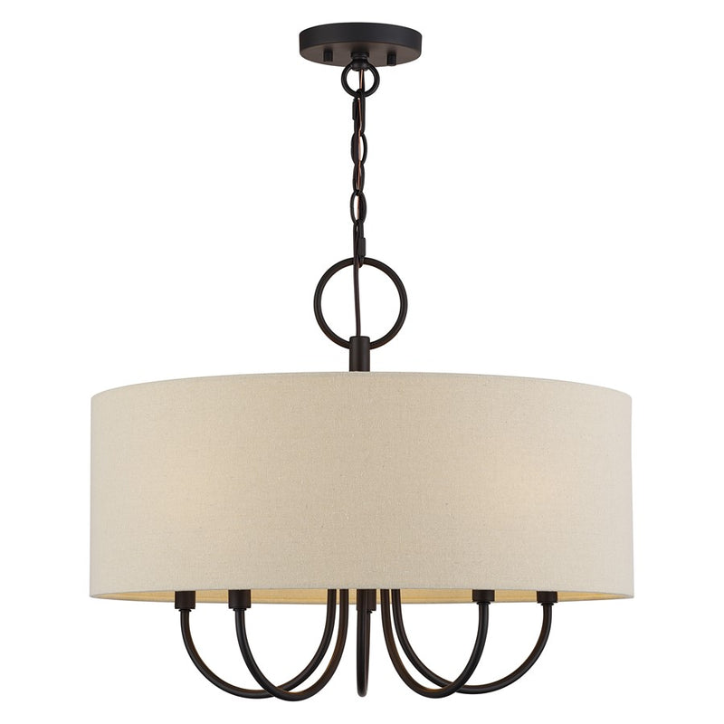 Livex Bellingham 5Lt Pendant Chandelier, Bronze/Parchment Hardback - 58865-07