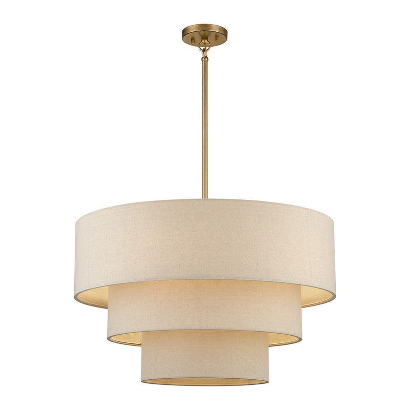 Livex Bellingham 5Lt 28" Pendant Chandelier, Gold/Parchment Hardback