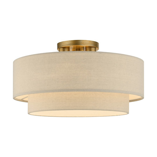 Livex Bellingham 3 Light Semi-Flush Mount, Gold Leaf/Parchment
