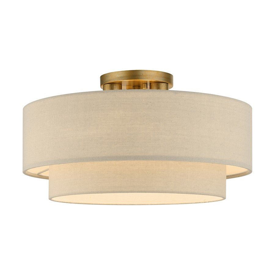 Livex Bellingham 3 Light Semi-Flush Mount, Gold Leaf/Parchment
