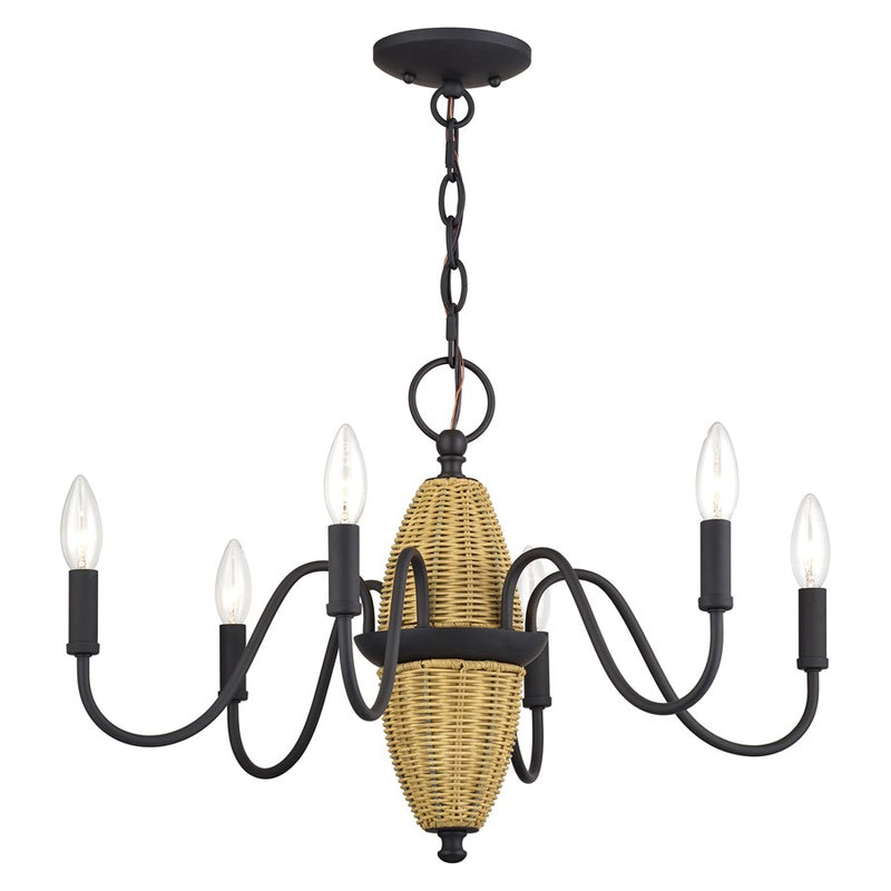 Livex Laurelin 6Lt Chandelier, Bronze/Rustic Walnut Rattan Column