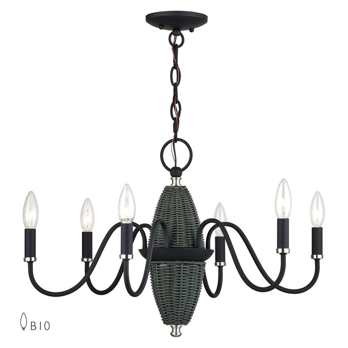 Livex Laurelin 6Lt 24" Chandelier, Black/Nickel/Charred Gray - 60002-04