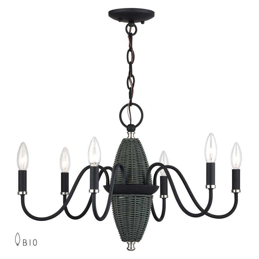 Livex Laurelin 6Lt 24" Chandelier, Black/Nickel/Charred Gray - 60002-04