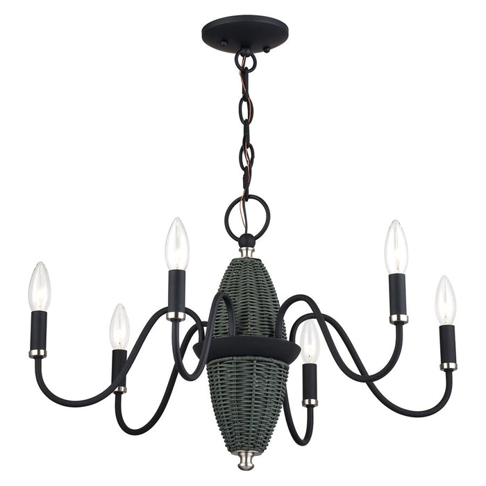 Livex Laurelin 6Lt 24" Chandelier, Black/Nickel/Charred Gray