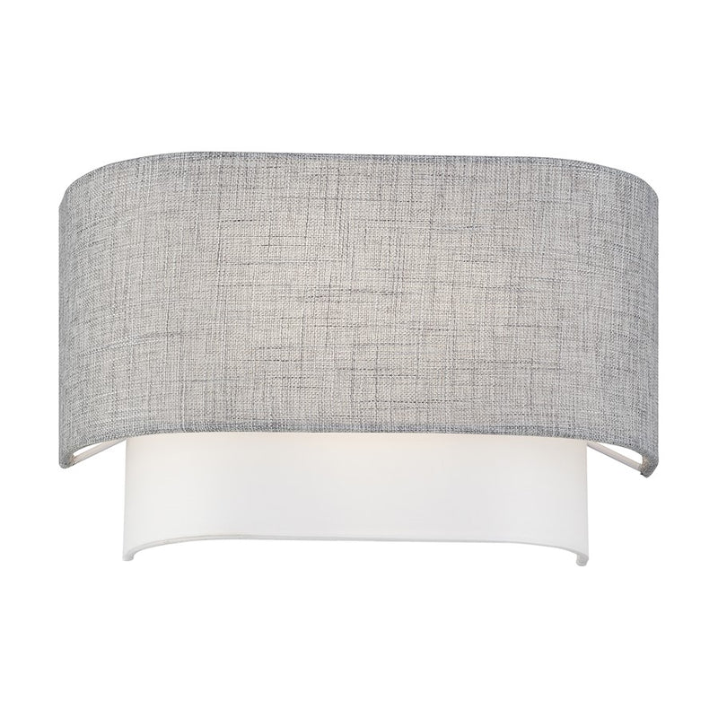 Livex Brookmeade 2Lt ADA Sconce, Nickel/Urban Gray/White/White Fabric