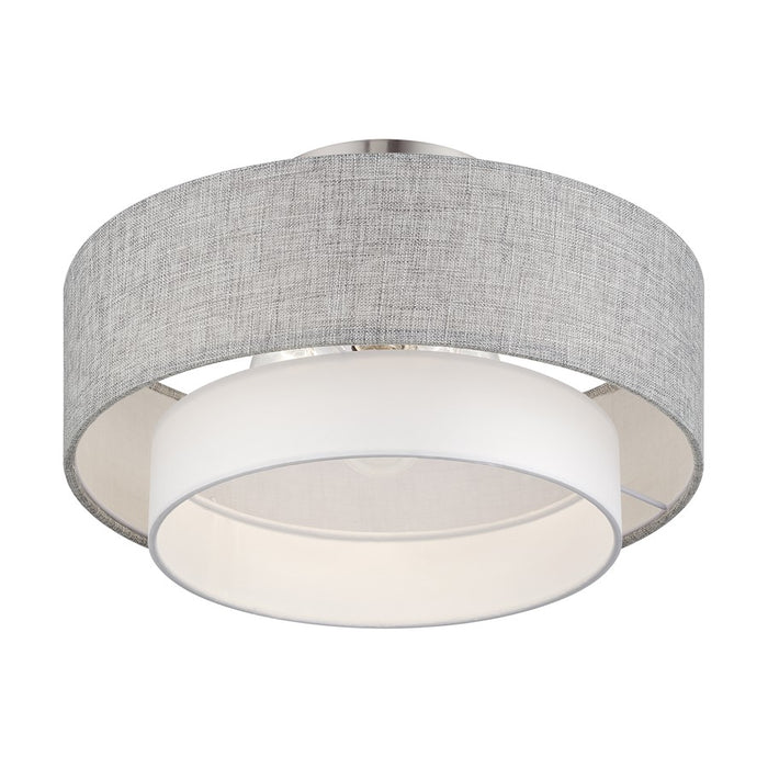 Livex Brookmeade 3Lt Semi-Flush, Nickel/Urban Gray/White Fabric