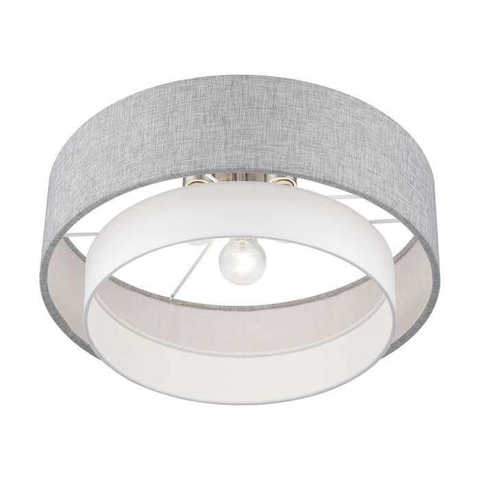 Livex Brookmeade 3Lt Semi-Flush, Nickel/Urban Gray/White/White Fabric