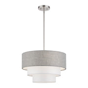 Livex Brookmeade 3Lt Pendant Chandelier, Nickel/Gray/White Fabric - 60015-91