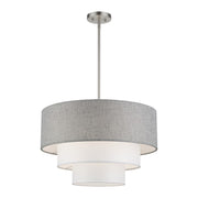 Livex Brookmeade 4Lt Pendant Chandelier, Nickel/Gray/White Fabric - 60016-91