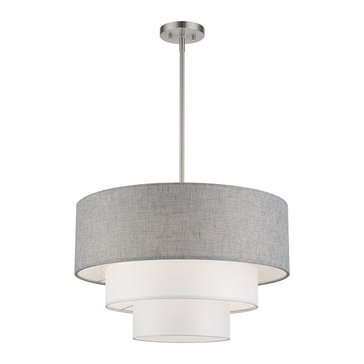 Livex Brookmeade 4Lt Pendant Chandelier, Nickel/Gray/White Fabric - 60016-91