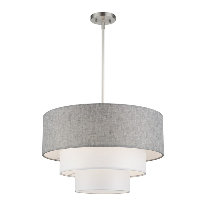 Livex Brookmeade 4Lt Pendant Chandelier, Nickel/Gray/White Fabric - 60016-91