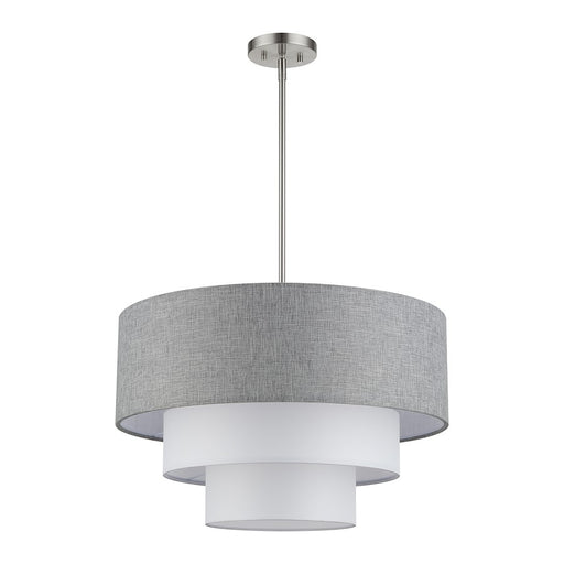 Livex Brookmeade 4Lt Pendant Chandelier, Nickel/Gray/White Fabric