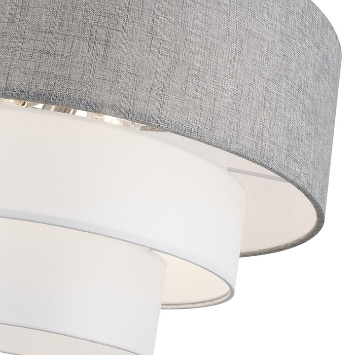 Livex Brookmeade 4Lt Pendant Chandelier, Nickel/Gray/White Fabric