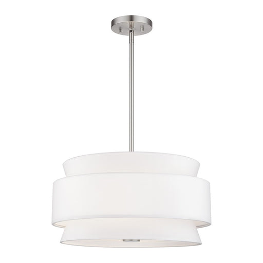 Livex Fontana 4Lt Pendant Chandelier, Nickel/White/White Fabric - 60023-91