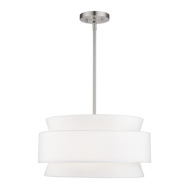 Livex Fontana 4Lt Pendant Chandelier, Nickel/White/White Fabric