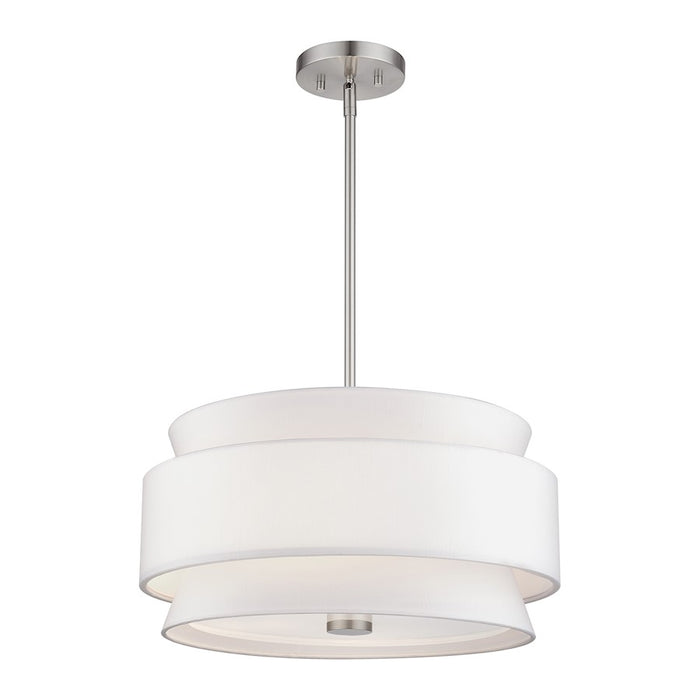 Livex Fontana 4Lt Pendant Chandelier, Nickel/White/White Fabric