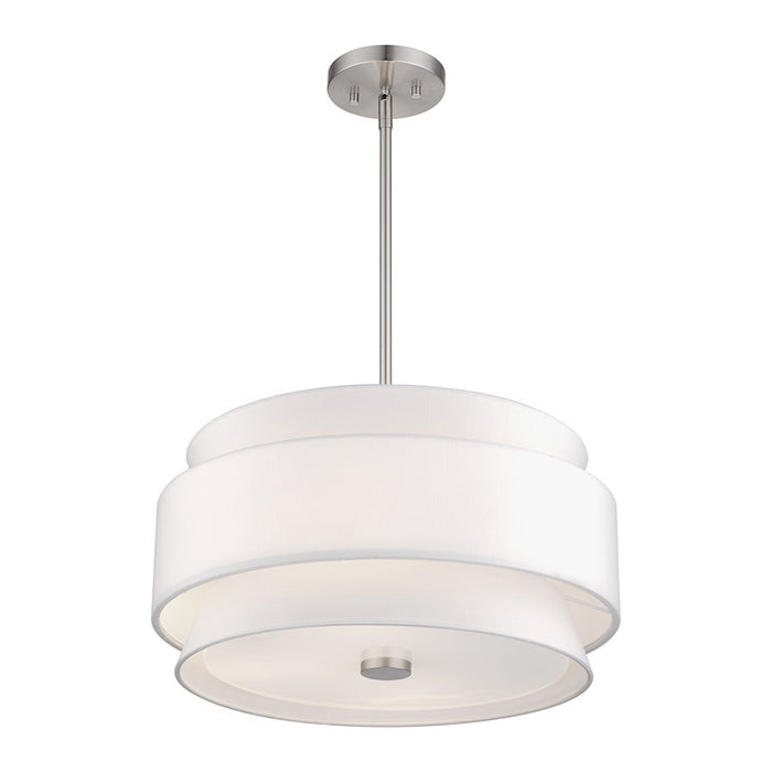Livex Fontana 4Lt Pendant Chandelier, Nickel/White/White Fabric