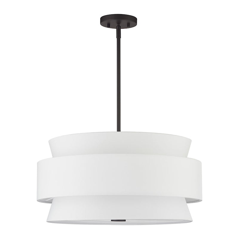 Livex Fontana 5Lt Pendant Chandelier, Bronze/White/White Fabric