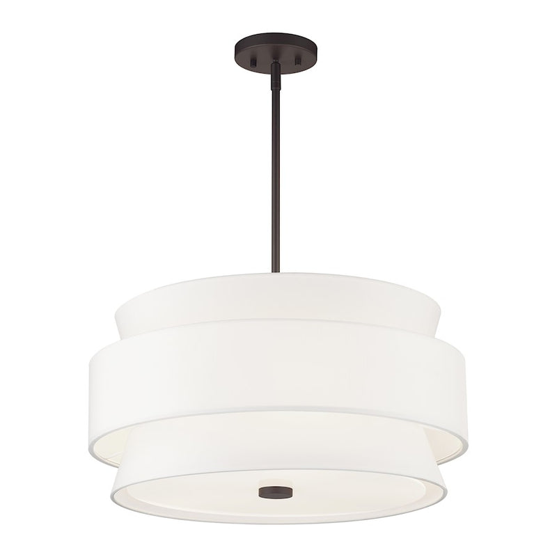 Livex Fontana 5Lt Pendant Chandelier, Bronze/White/White Fabric