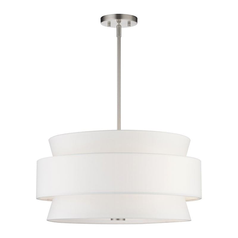 Livex Fontana 5Lt Pendant Chandelier, Nickel/White/White Fabric - 60025-91