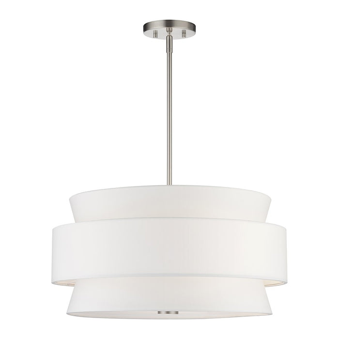 Livex Fontana 5Lt Pendant Chandelier, Nickel/White/White Fabric - 60025-91